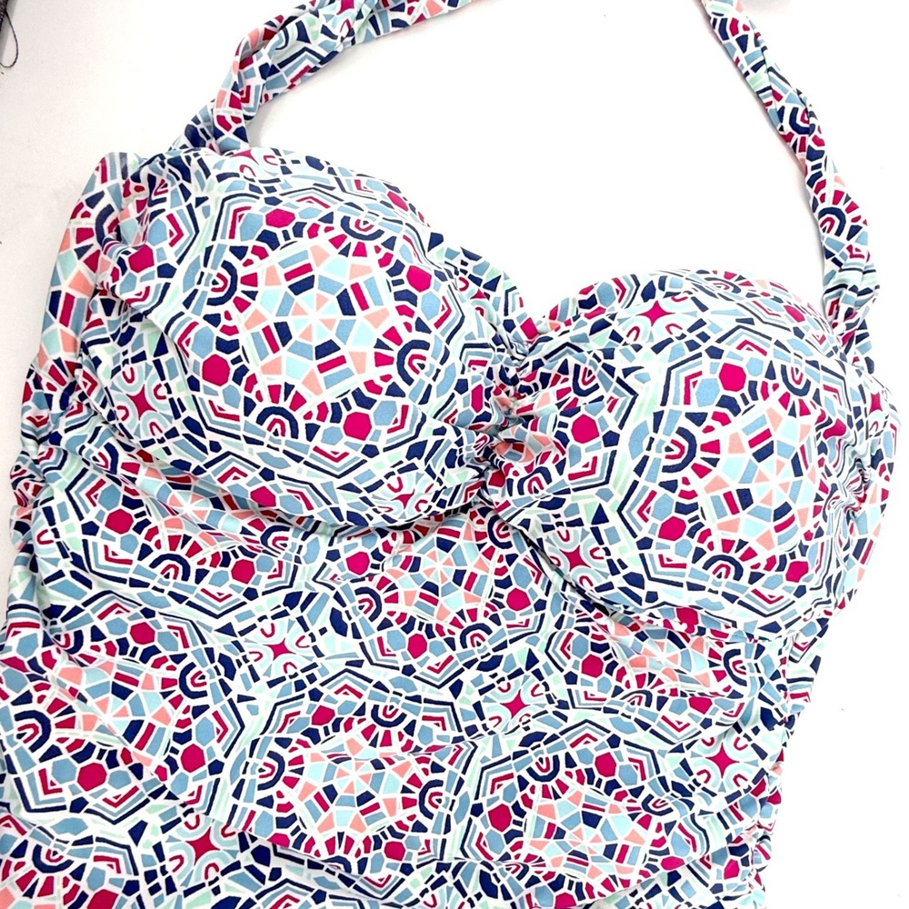 Helen Jon Tankini Top Womens M Multicolor Geometric Halter Ruched Beachwear